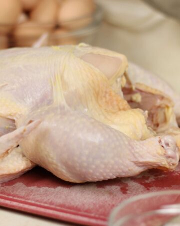 raw chicken in cutting board