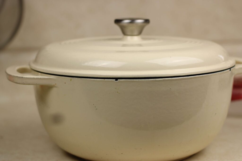 enameled cast iron dutch oven in white