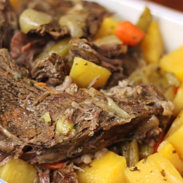 Dutch oven pot roast close up