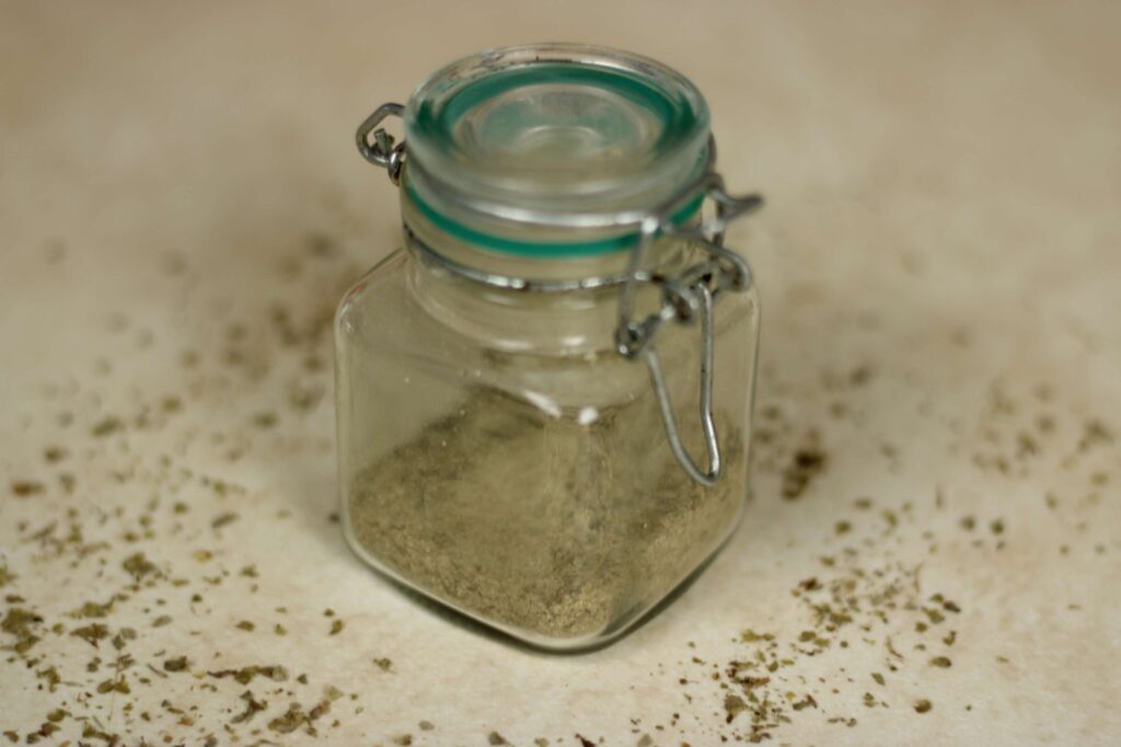 jar of poultry seasoning on counter