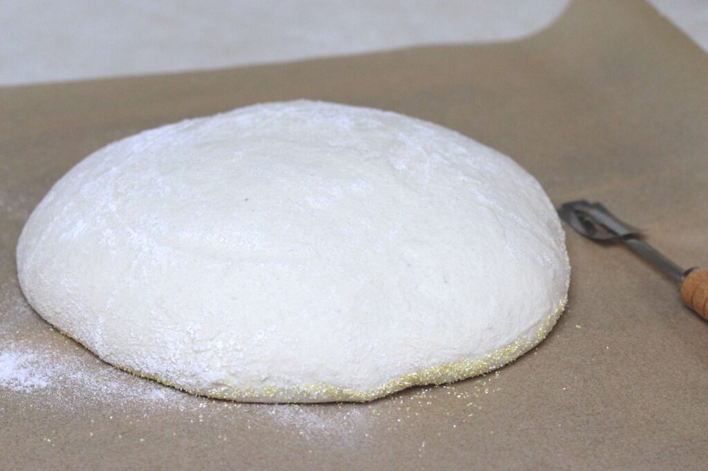 Artisan sourdough boule on parchment paper