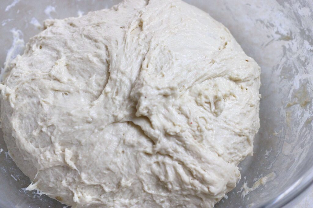 artisan sourdough boule dough close up