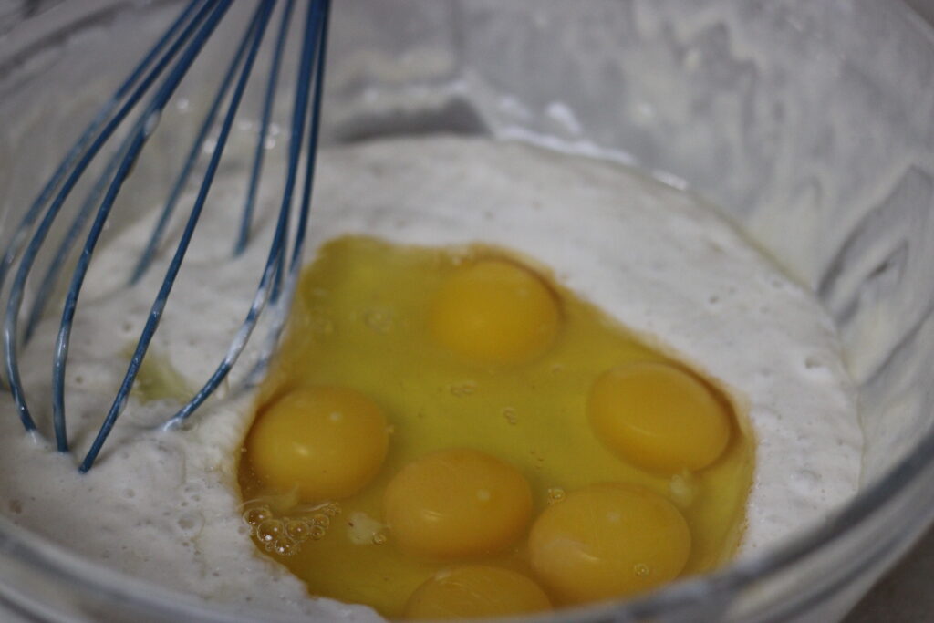 process shot of sourdough and eggs batter 