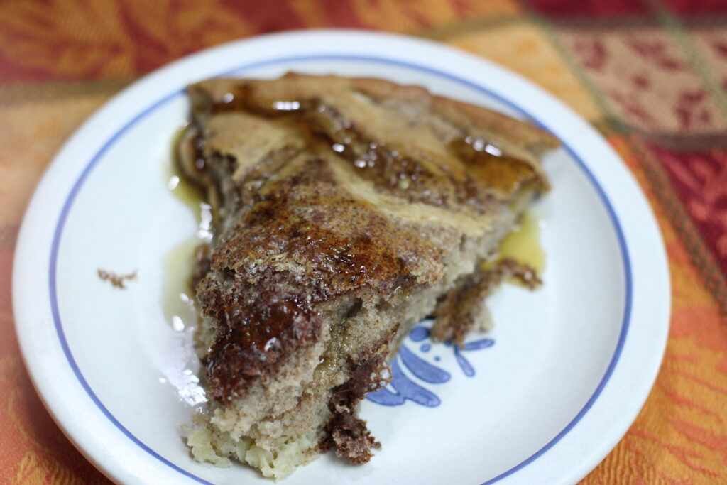 slice of sourdough french toast with maple syrup