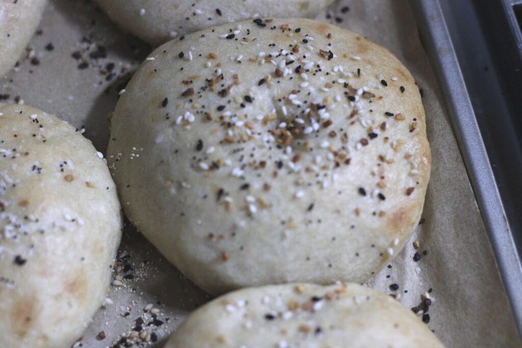 bagel on baking sheet