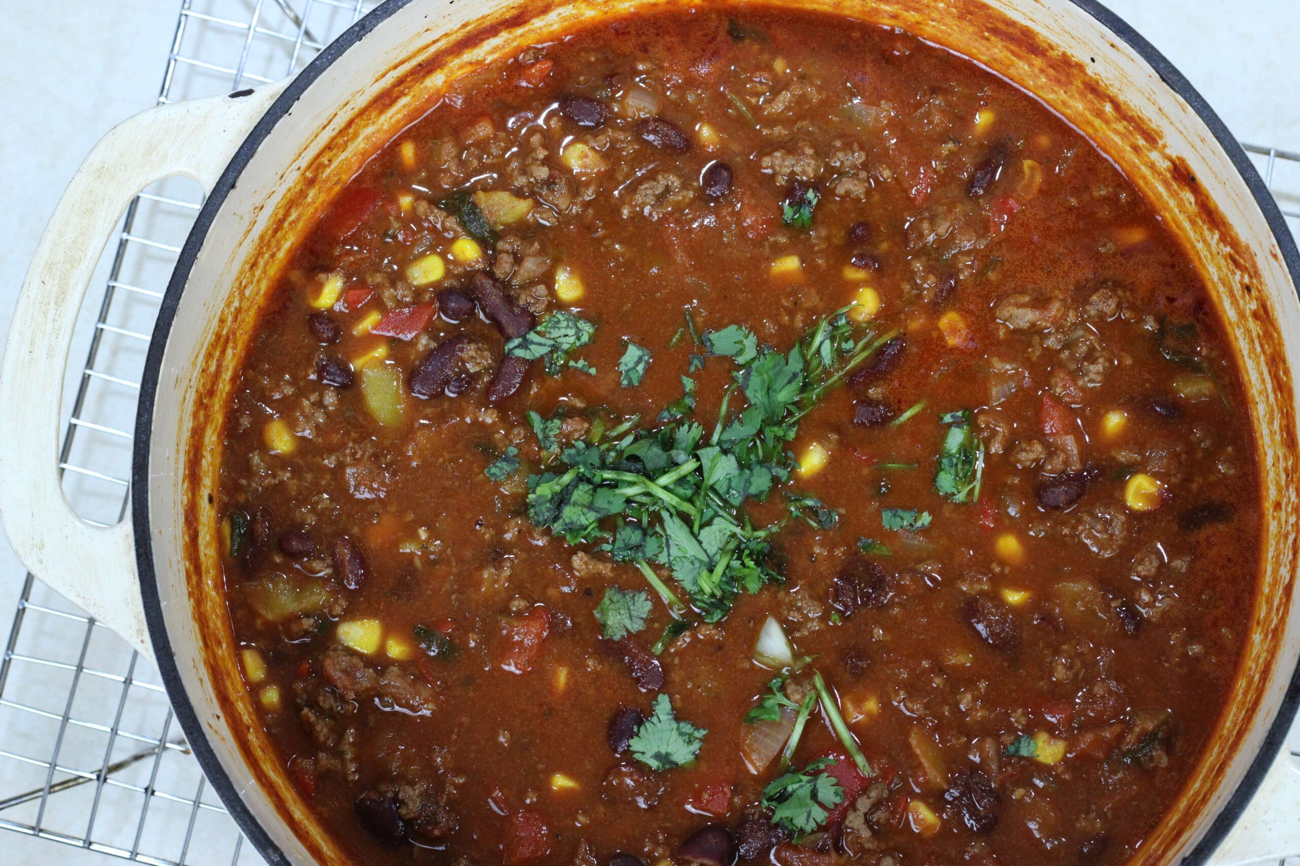 pot of bone broth chili