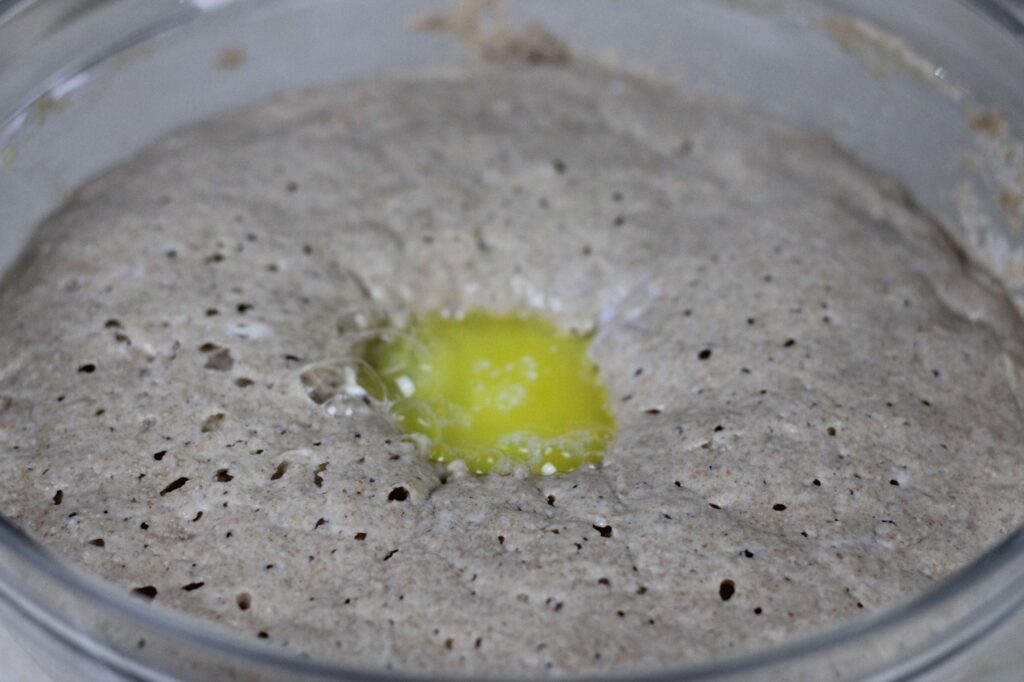 process shot of sourdough pancake batter 