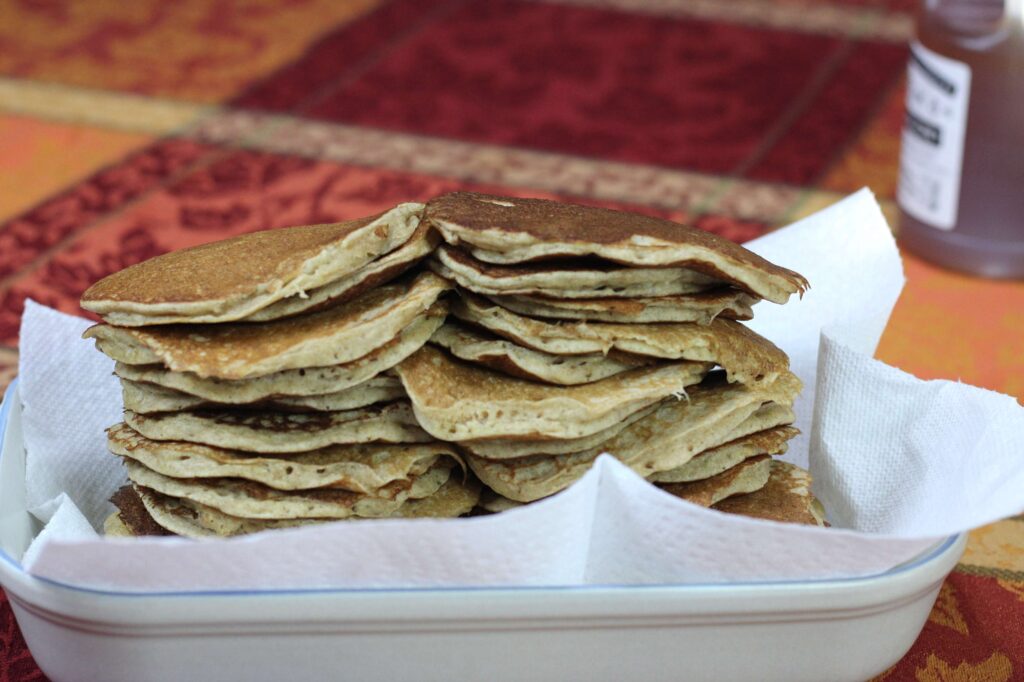 stack of classic sourdough pancakes 