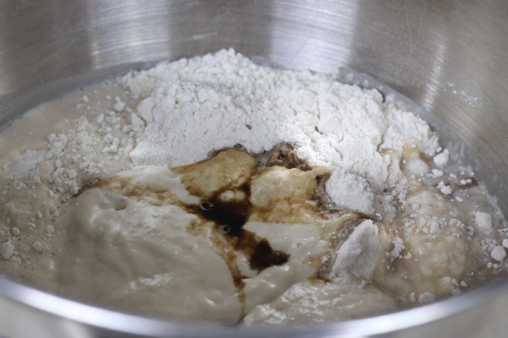 ingredients for pastry dough in mixer