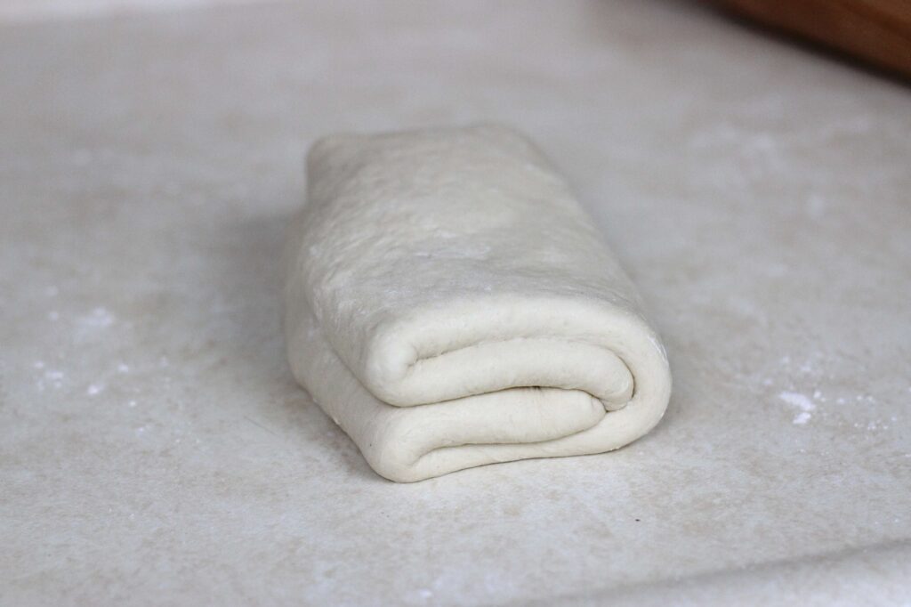 folded sourdough pastry dough after first round of laminination 