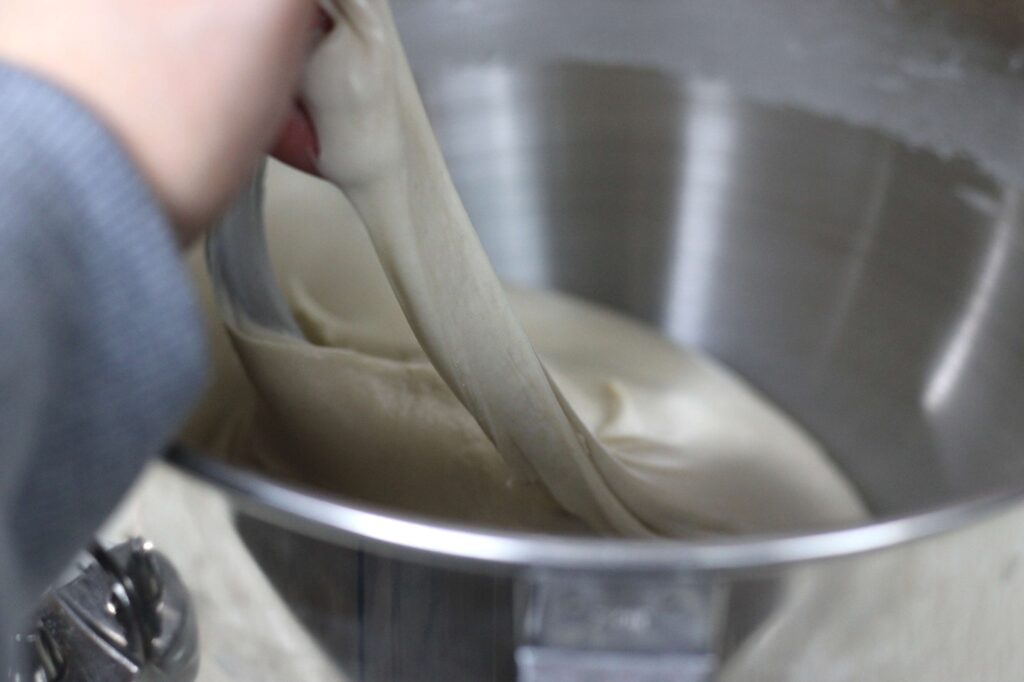 process shot of pastry dough showing gluten development 