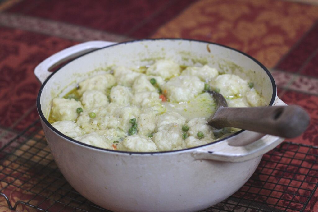 chicken and dumplings soup in dutch oven