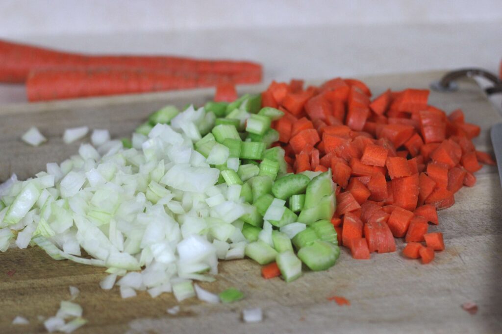 diced onions, celery. carrots 
