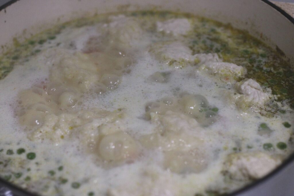 chicken and dumpling soup simmering