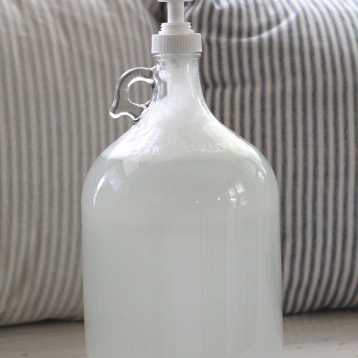 glass gallon bottle of natural laundry detergent