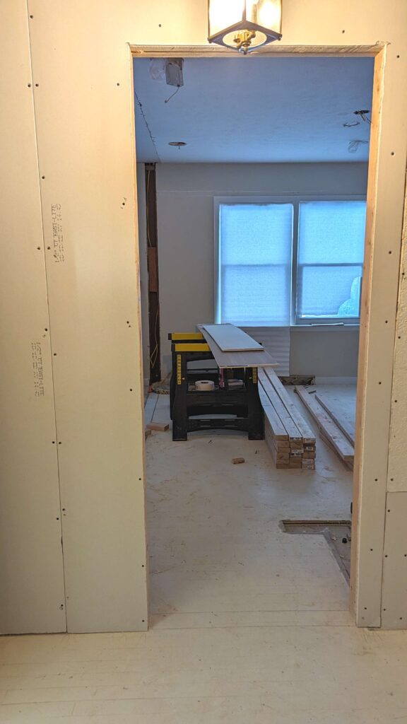 progress picture of master bedroom remodel showing new room entrance 