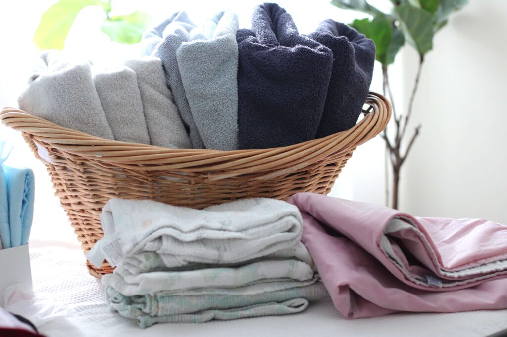 clean towels and baby blankets for homebirth preparation
