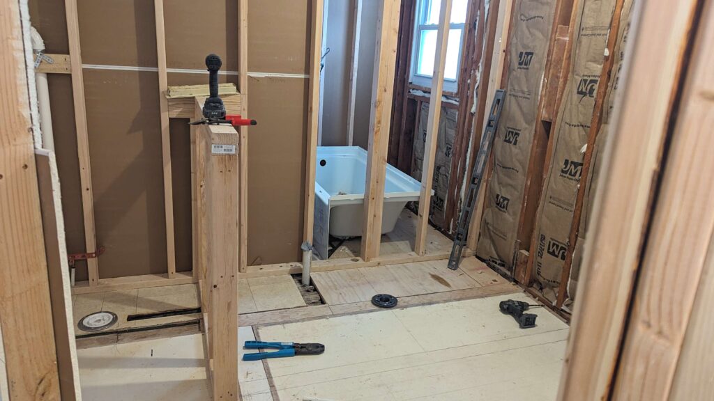 remodeling progress picture of a master bathroom