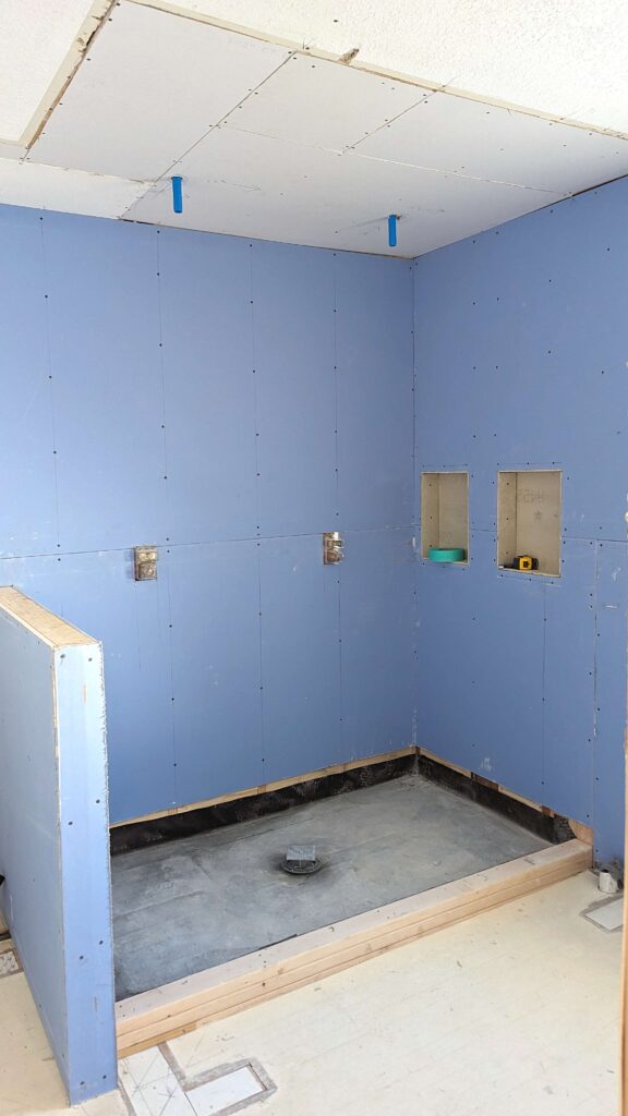 shower area prepped for tile