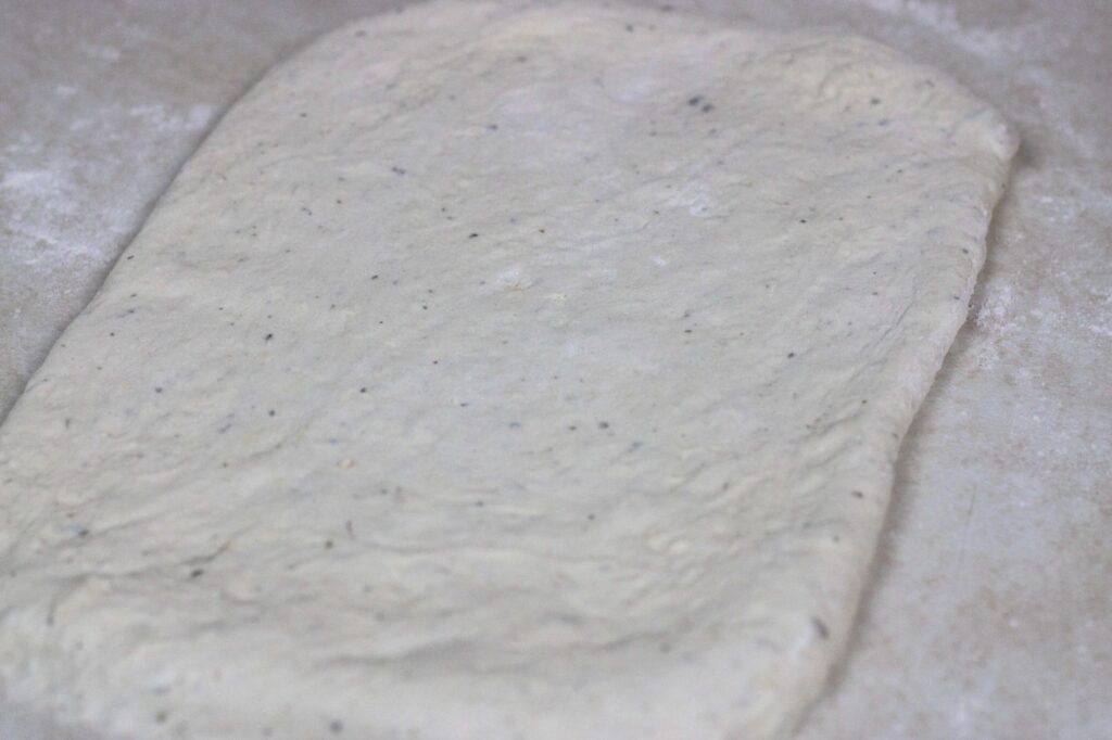 sourdough flatbread pizza dough shaped to be baked