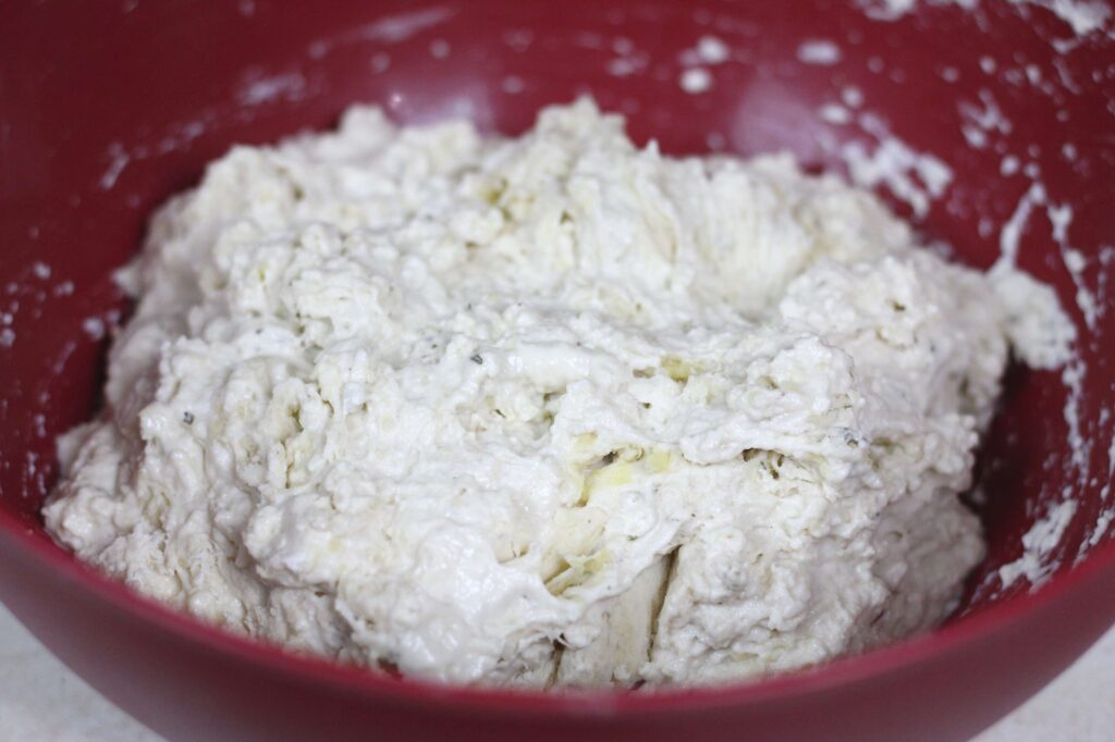 sourdough flat bread dough in a bowl 