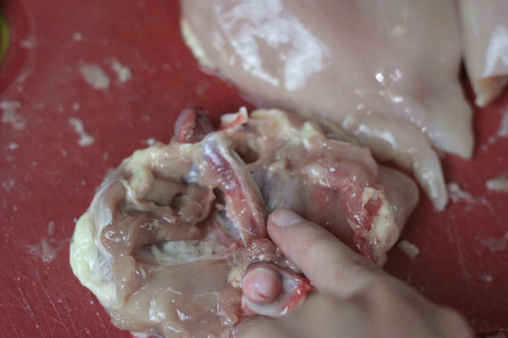 chicken thigh being debone