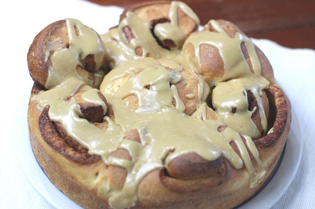 sourdough cinnamon rolls with coffee glaze 